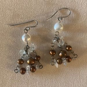 Pearl and quartz crystal sterling silver earrings